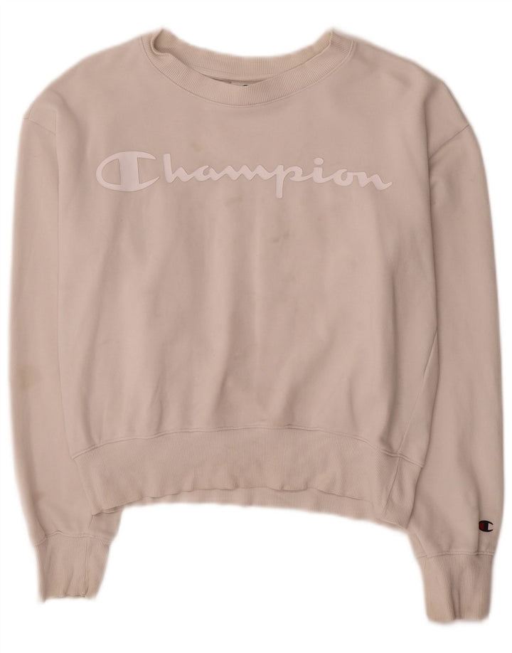 Champion Sudadera Gráfica para Mujer Jersey UK 14 Mediano Algodón Blanco