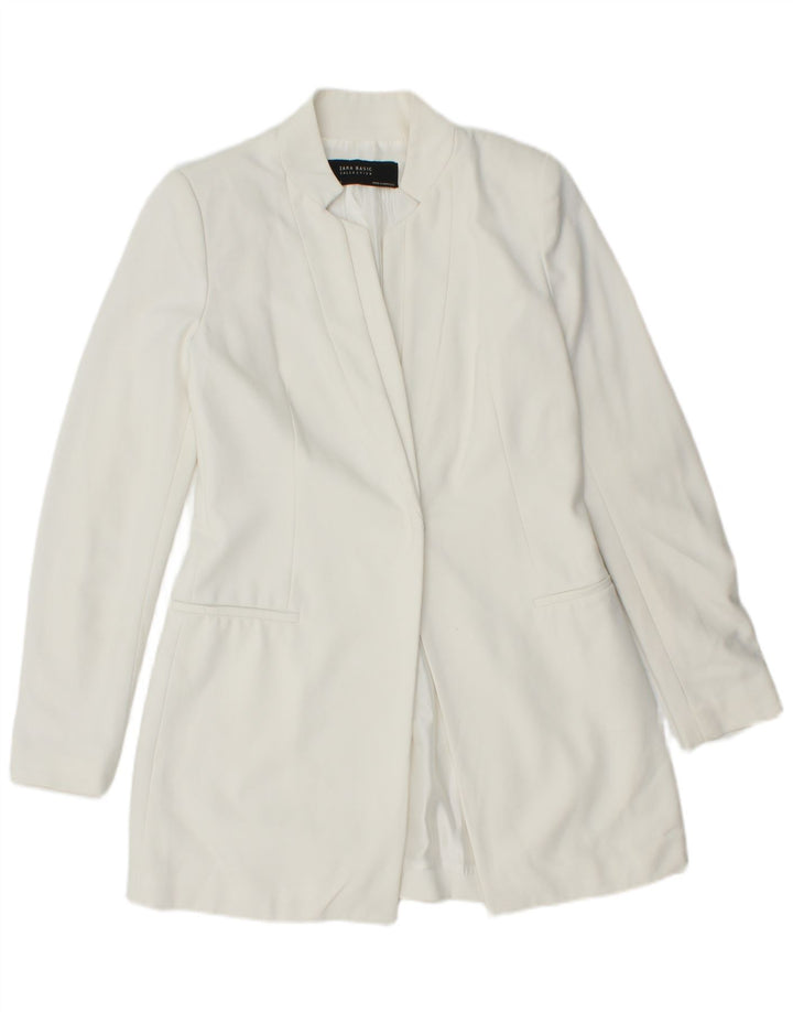 ZARA Chaqueta tipo blazer larga para mujer UK 40 Mediana Poliéster blanco