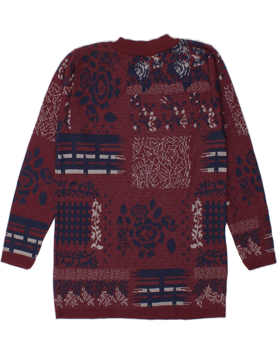 VINTAGE Womens Longline Crew Neck Jumper Sweater UK 12 Medium Maroon Vintage Vintage and Second-Hand Vintage from Messina Hembry 