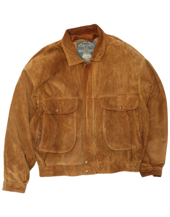 Les Boulevards Chaqueta bomber de ante para hombre IT 54 2XL Cuero marrón