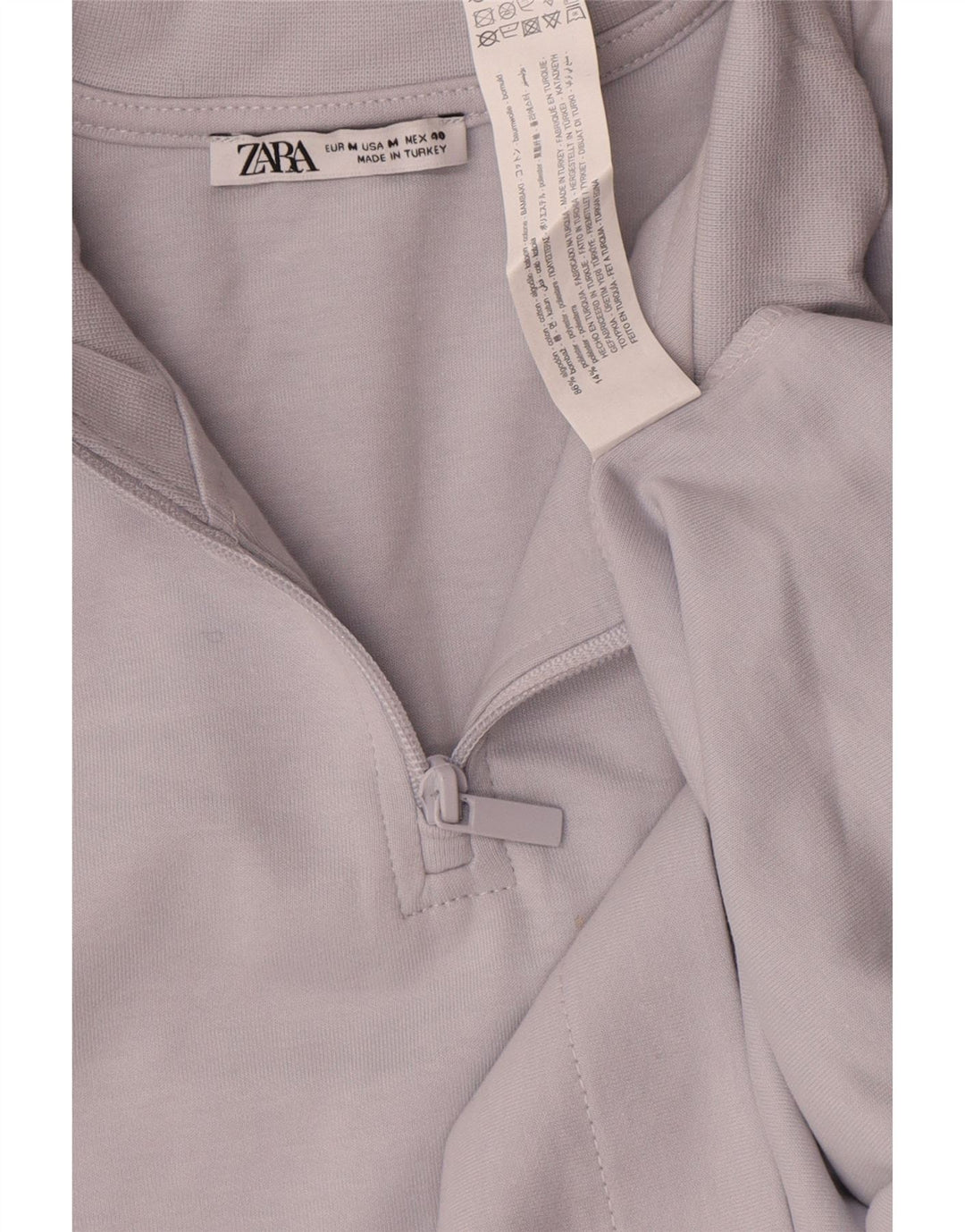 Zara Hombre Camiseta Con Cuello Y Cremallera Top Algodón Azul Medio