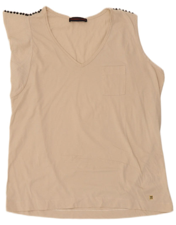 Trussardi Jeans Camiseta Mujer Top ES 40 XL Algodón Beige