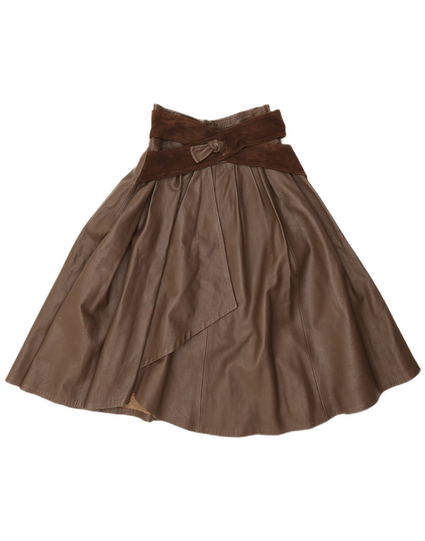 Falda acampanada de cuero vintage para mujer IT 42 Mediana W26 Marrón