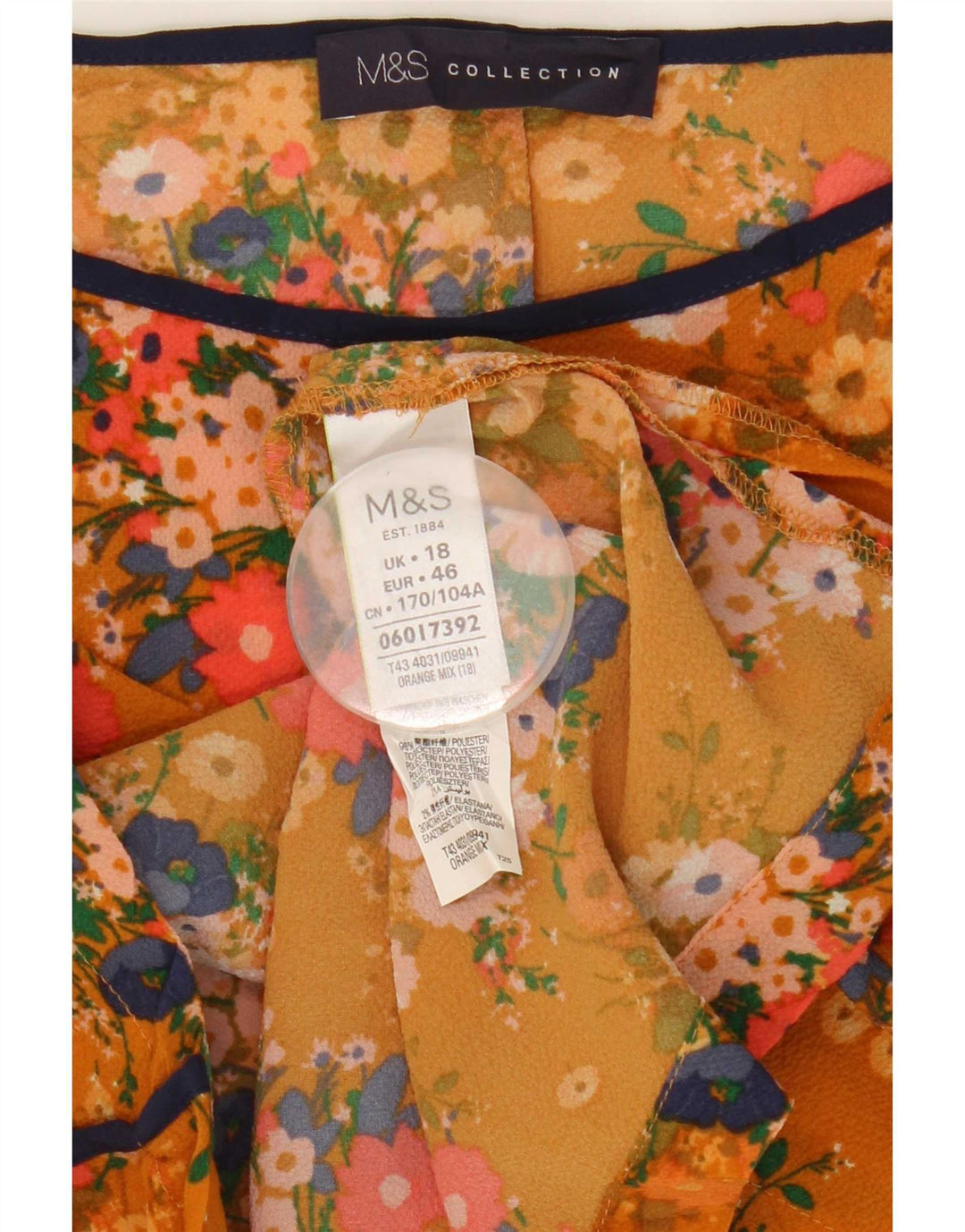 Marks & Spencer Blusa extragrande para mujer UK 40 XL Naranja Floral