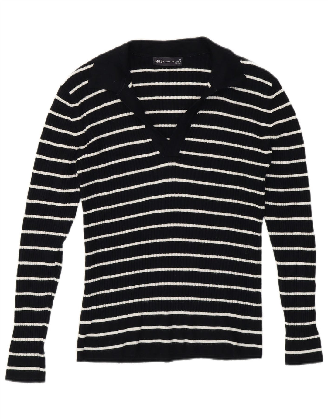 Marks & Spencer Suéter tipo jersey con cuello tipo polo para mujer UK 44 Rayas azules medianas