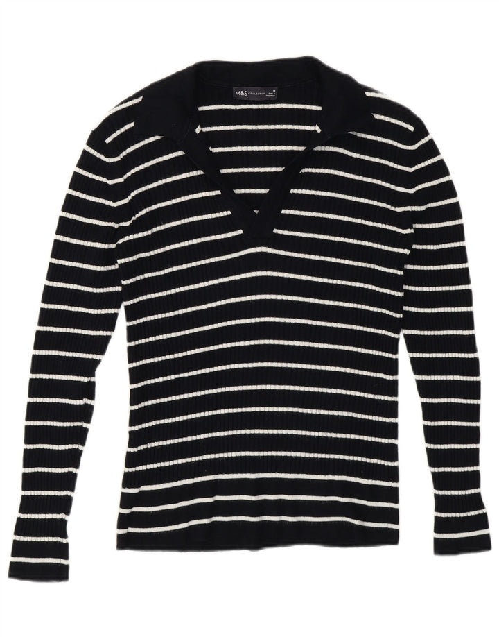 Marks & Spencer Suéter tipo jersey con cuello tipo polo para mujer UK 44 Rayas azules medianas