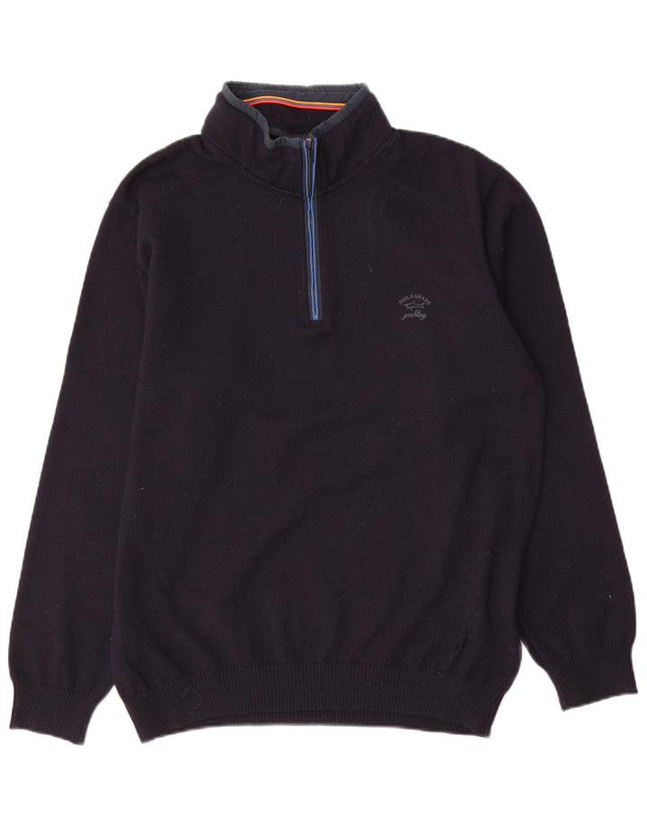 Paul & Shark Jersey con cuello y cremallera para hombre de lana azul marino mediano