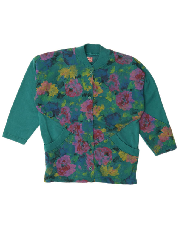 Vintage Womens Oversized Tracksuit Top Jacket UK 10 Small Green Floral