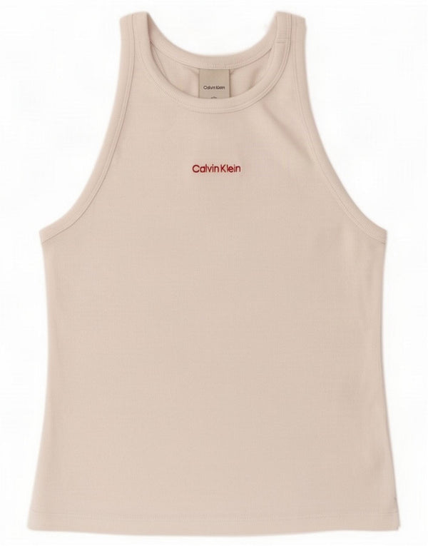 Top sin mangas con gráfico Calvin Klein para mujer UK 42 Algodón blanco mediano