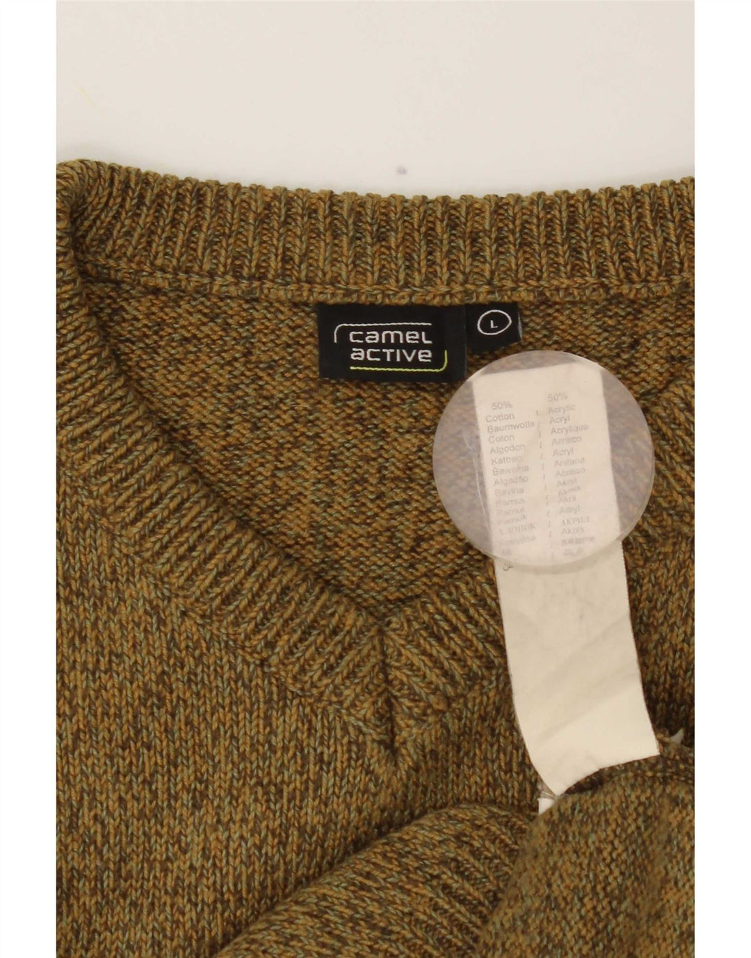 Camel Active - Jersey con cuello en V para hombre, talla grande, algodón moteado de color caqui