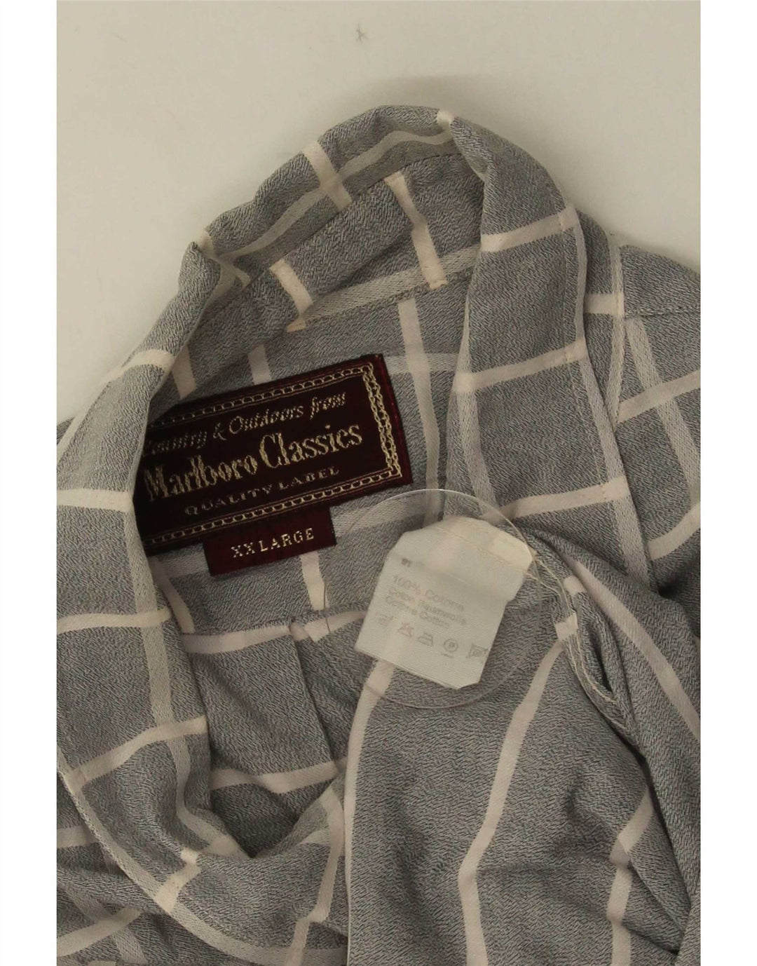 Marlboro Classics Camisa de manga corta para hombre 2XL Algodón a cuadros gris