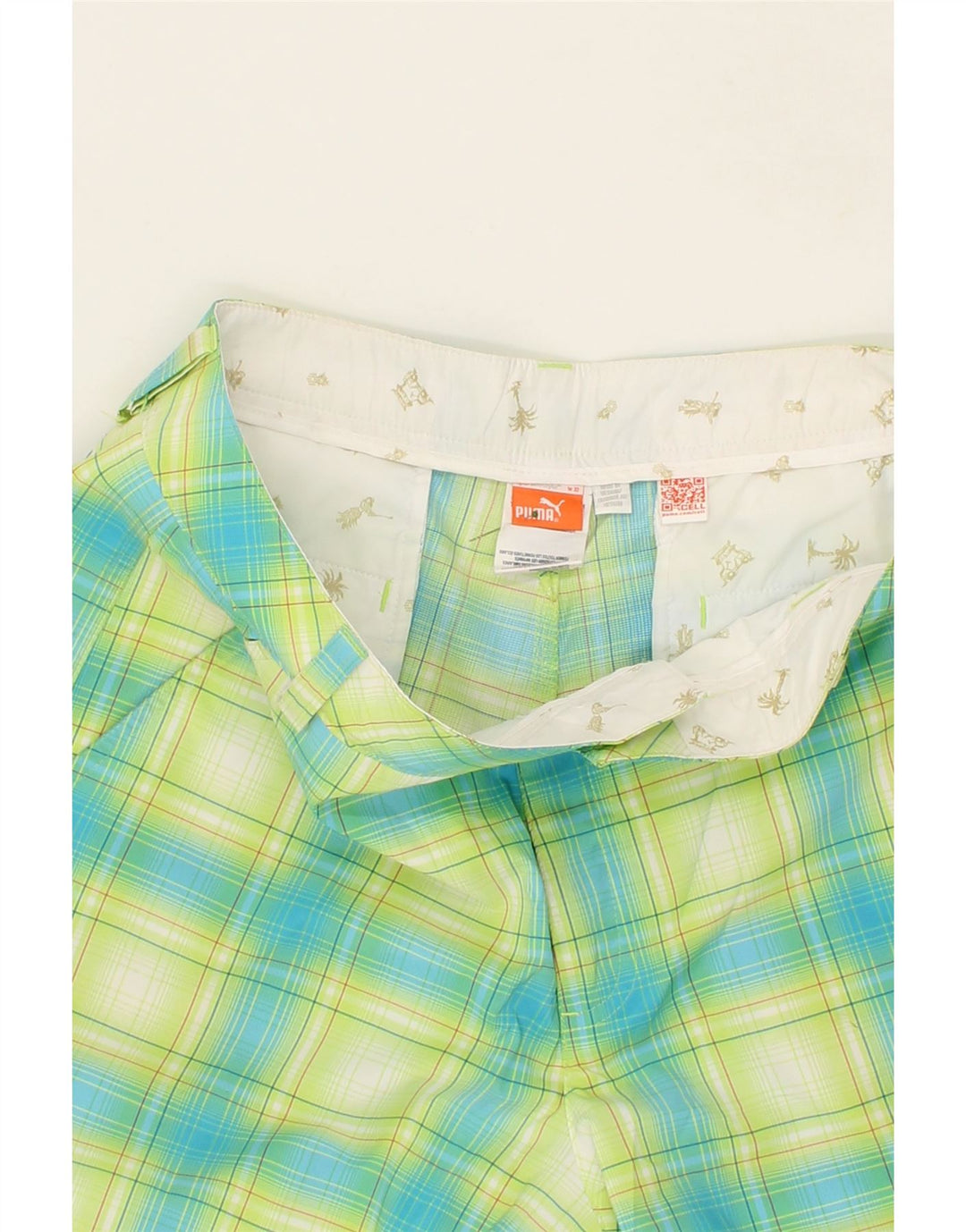 PUMA Mens Chino Shorts W32 Medium Green Check Polyester Vintage Puma and Second-Hand Puma from Messina Hembry 