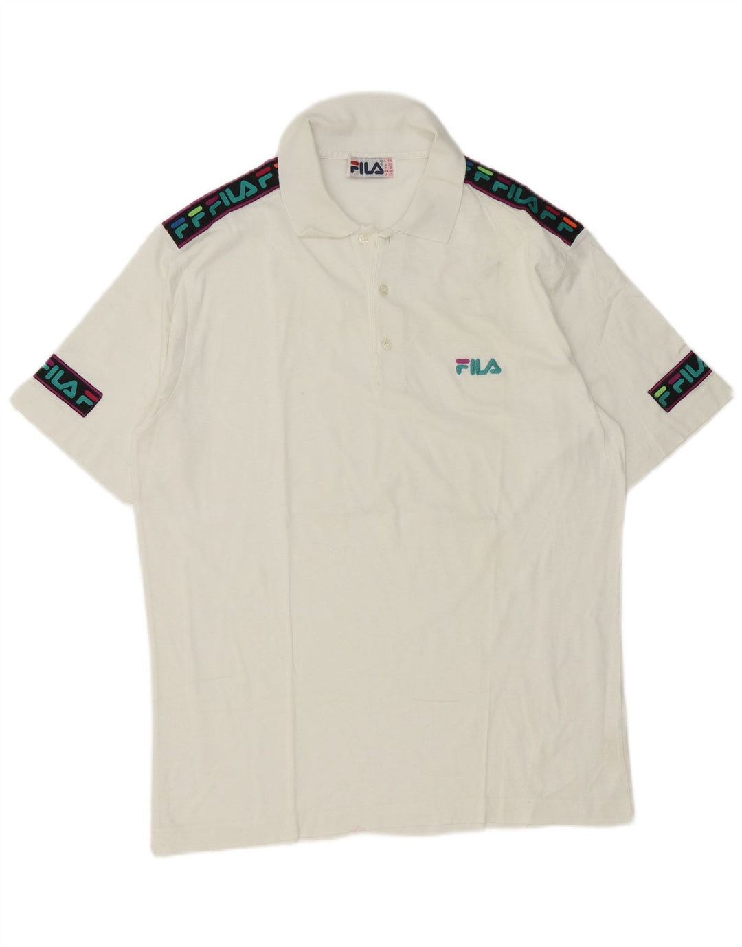 Fila Polo gráfico para hombre IT 50 Medium White Colourblock Cotton