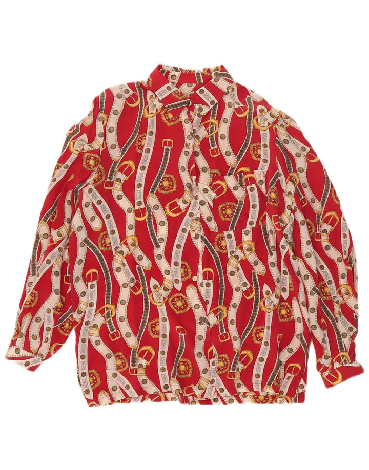 Vintage mujer patrón abstracto camisa blusa Reino Unido 16 rojo grande