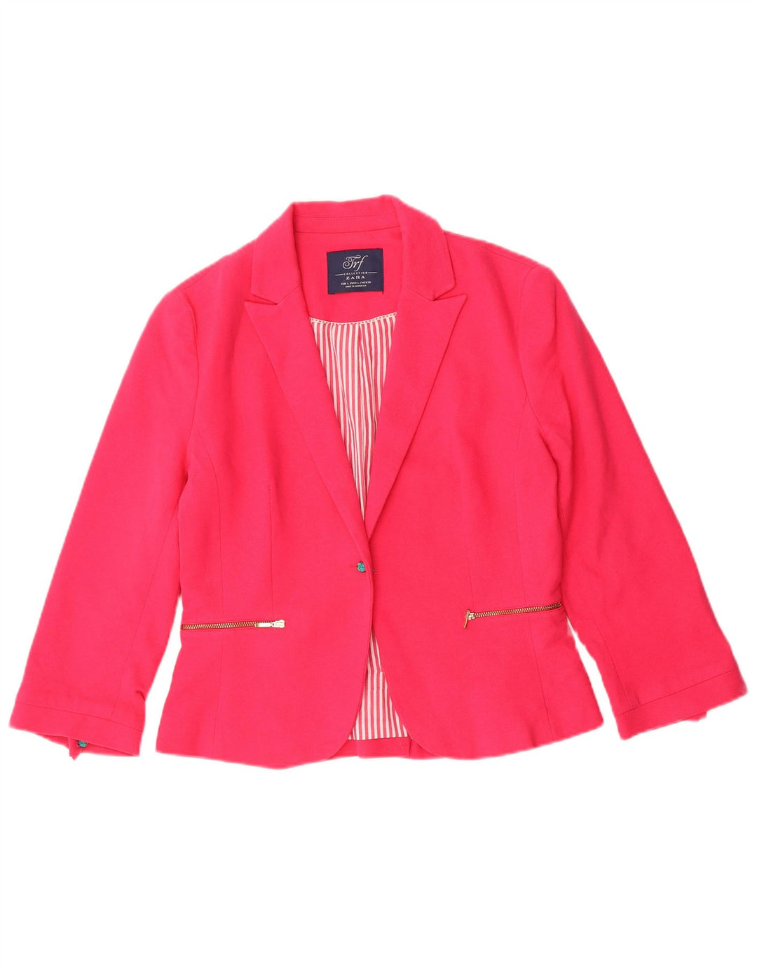 Zara Mujer Crop 1 Botón Blazer Chaqueta UK 44 Grande Algodón Rosa