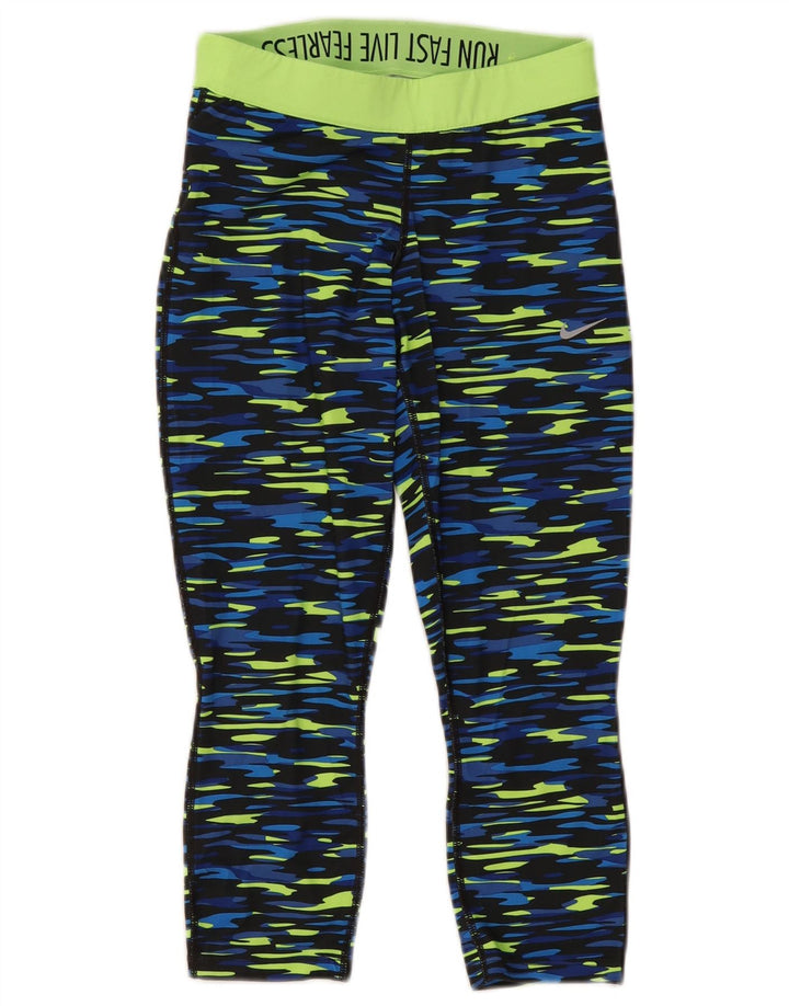 Nike Dri Fit Capri Leggings para mujer UK 10 Pequeño Azul Camuflaje Poliéster