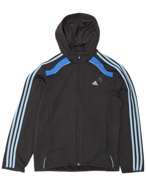Adidas Hombre Zip Sudadera Con Capucha Suéter Medio Negro Poliéster Deportes