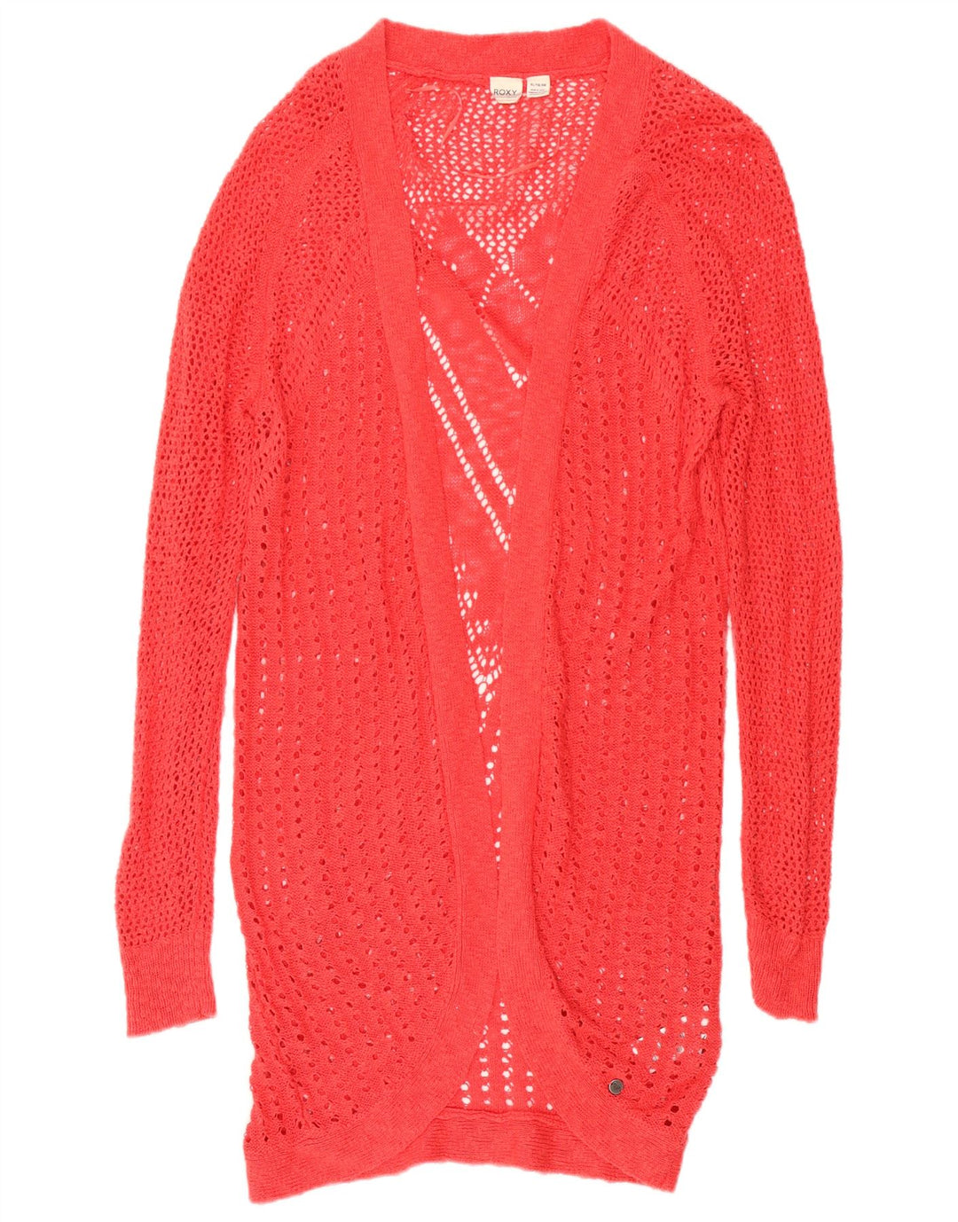 ROXY Suéter tipo cárdigan largo de crochet para mujer UK 18 XL Algodón rojo