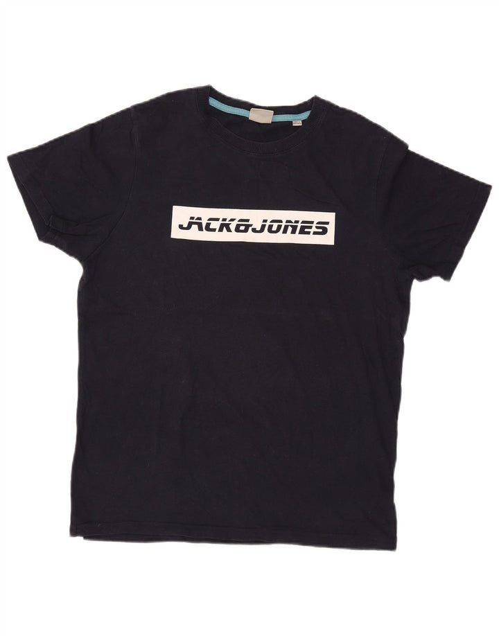 JACK & JONES Hombre Camiseta Gráfica Top Medium Azul Marino Algodón