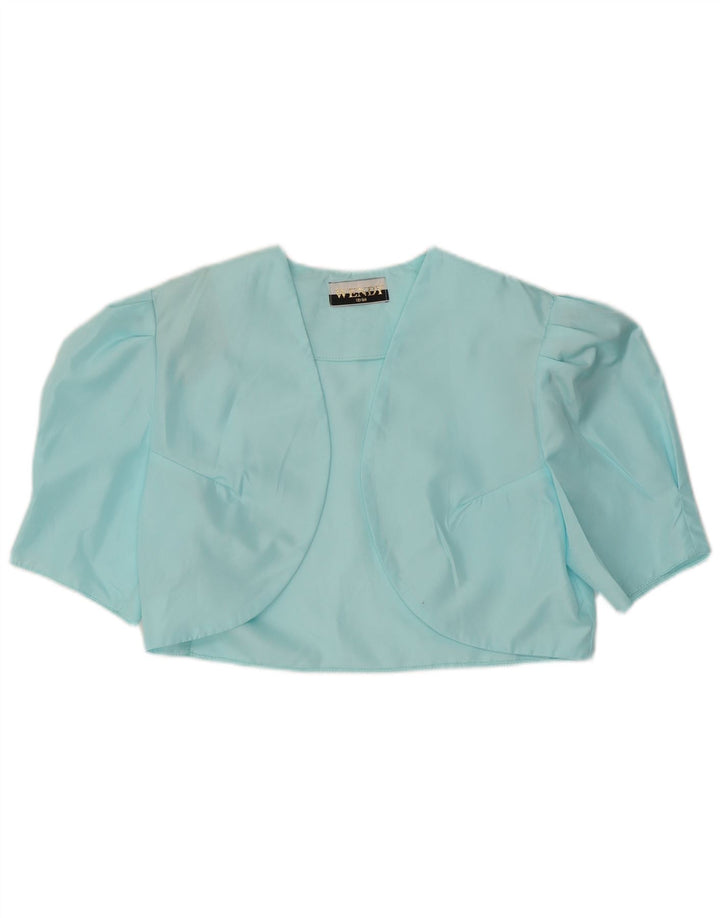 Vintage Mujer Bolero Top Reino Unido 12 Poliéster Azul Medio