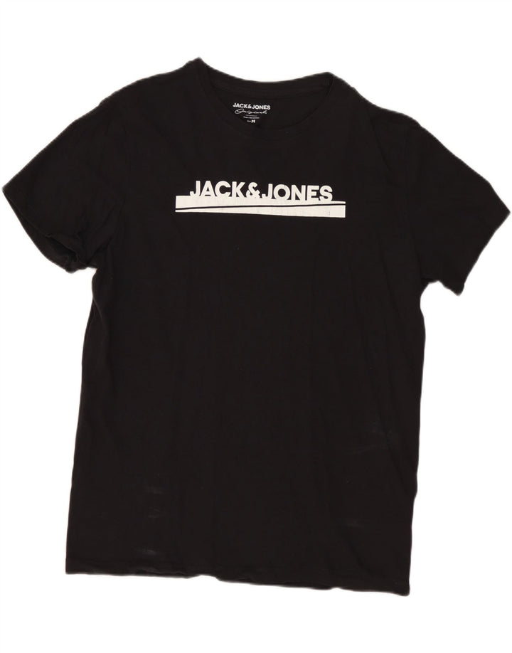 JACK & JONES Hombre Camiseta gráfica Top Medium Black Cotton