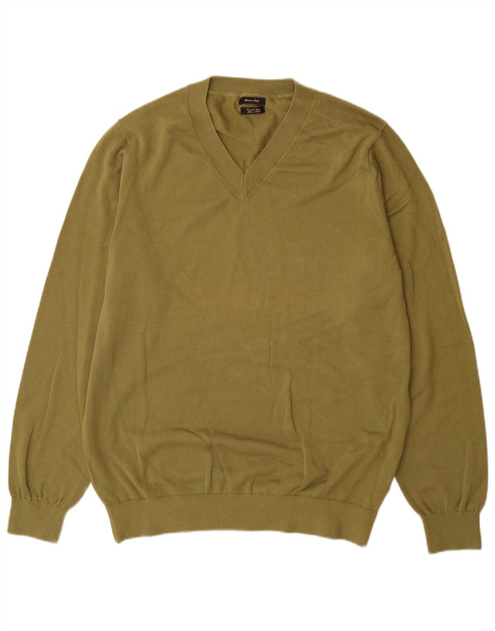 Massimo Dutti Hombre Jersey Cuello Pico Large Caqui Algodón