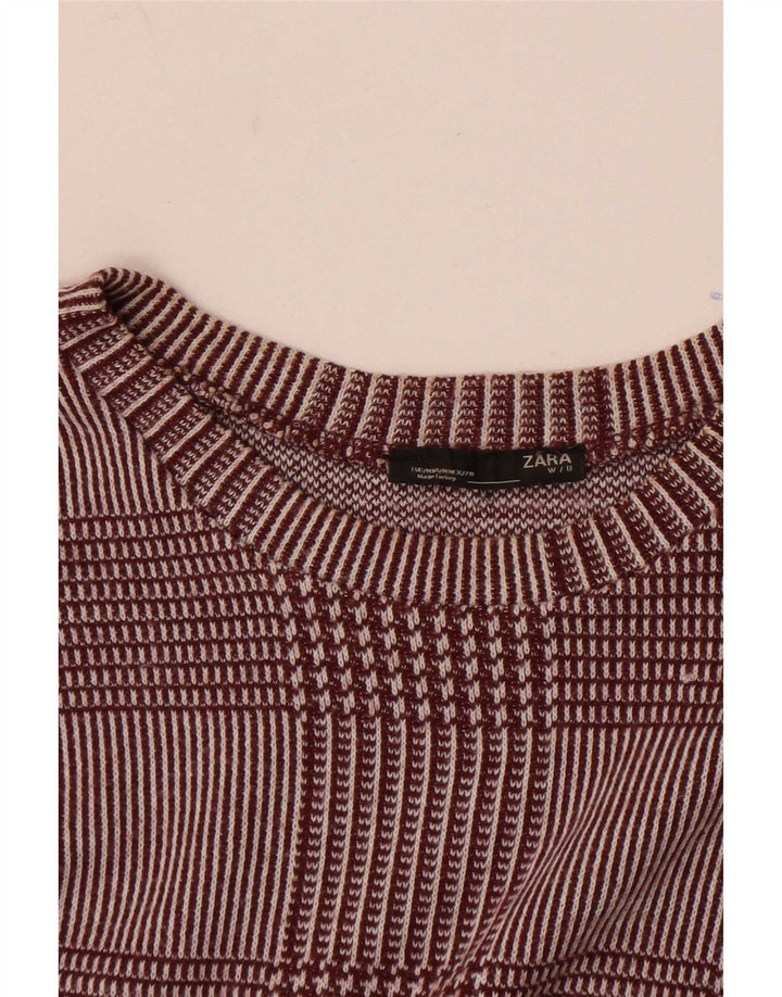 Zara Mujer Top Manga 3/4 UK 44 Medium Borgoña Cuadros