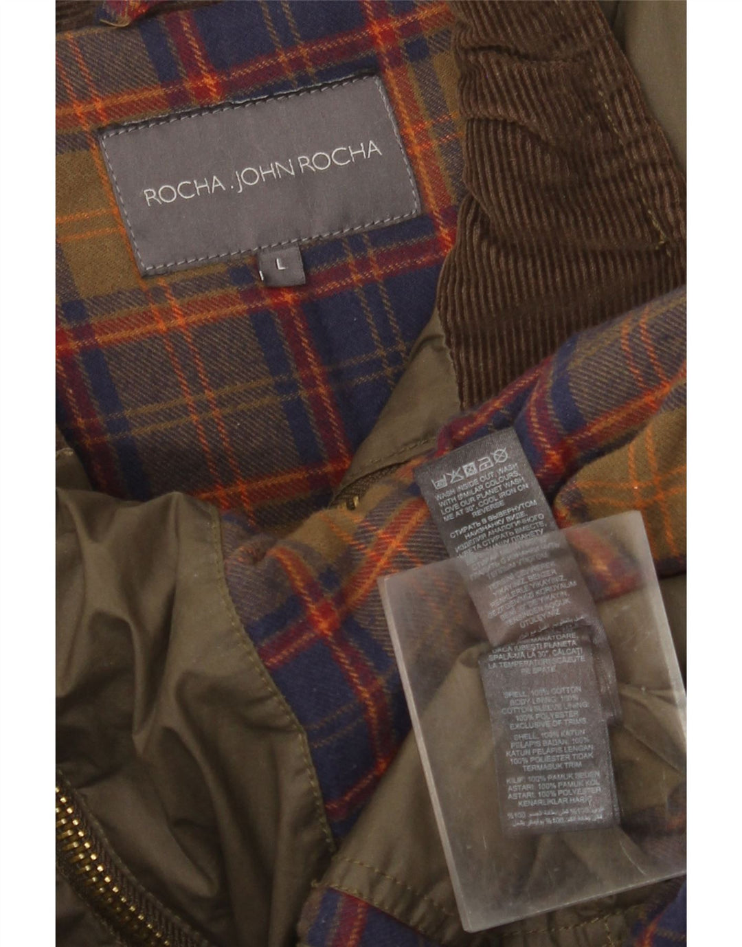 John Rocha Chaqueta utilitaria para hombre UK 40 Large Khaki Cotton