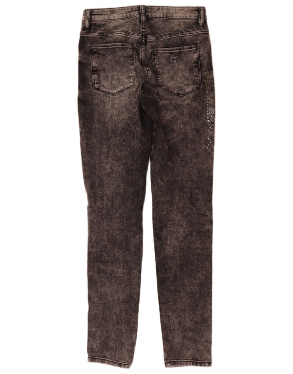 Guess Jeans Ajustados Desgastados Mujer W27 L31 Algodón Con Estampado Animal Gris
