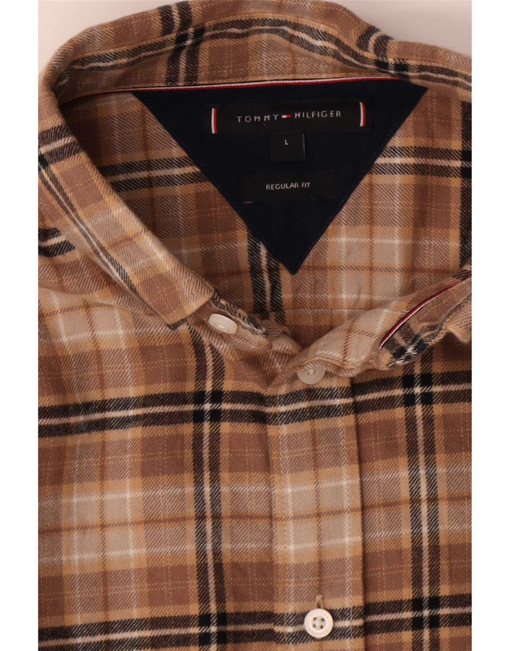 Tommy Hilfiger Camisa de franela de ajuste regular para hombre Algodón a cuadros marrón grande