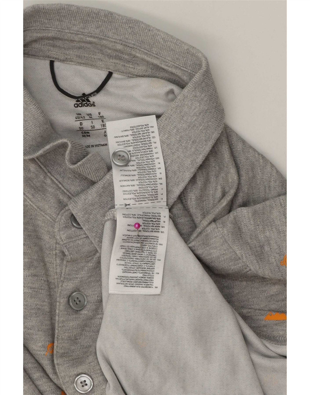 Adidas Polo con estampado abstracto para hombre UK 40/42 Algodón gris medio