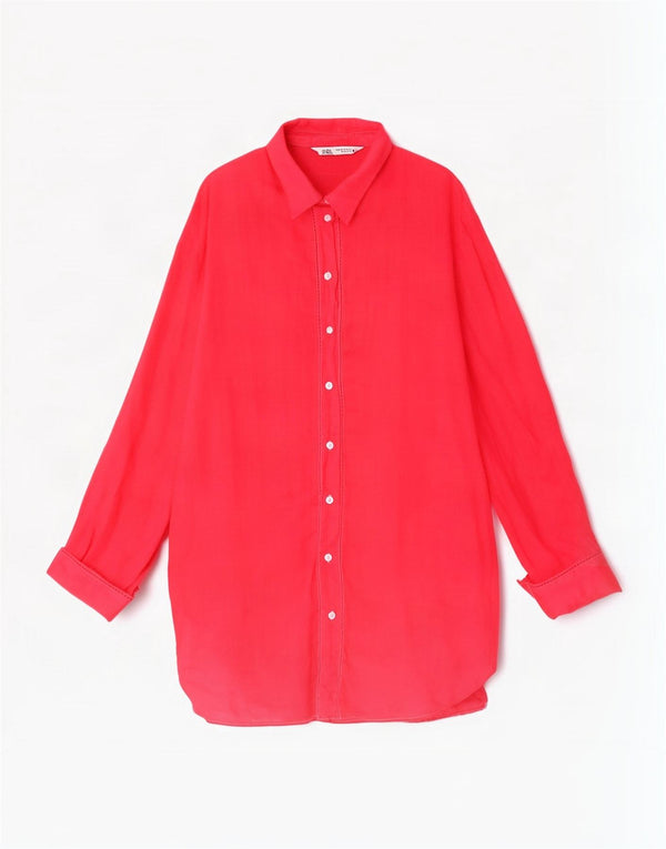 Zara Mujer Vestido Camisero Extragrande UK 6 XS Pink Ramie