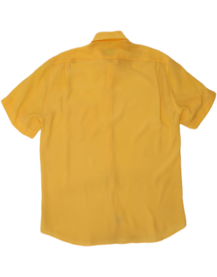 Camisa vintage de manga corta para hombre poliéster amarillo grande