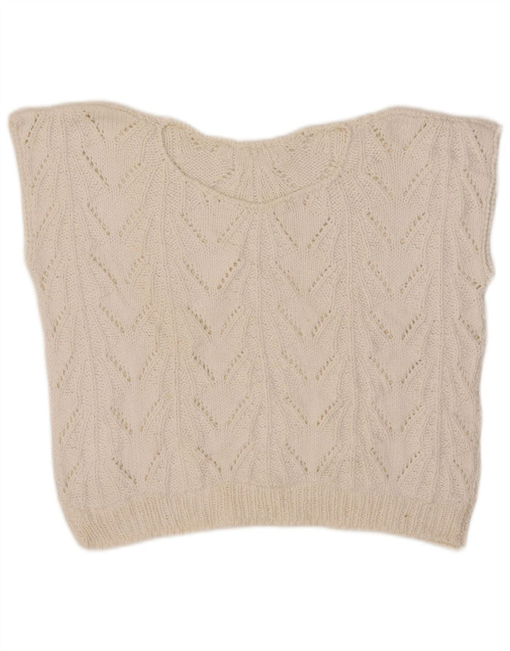 Vintage mujer crop chaleco camiseta sin mangas Reino Unido 12 medio blanco