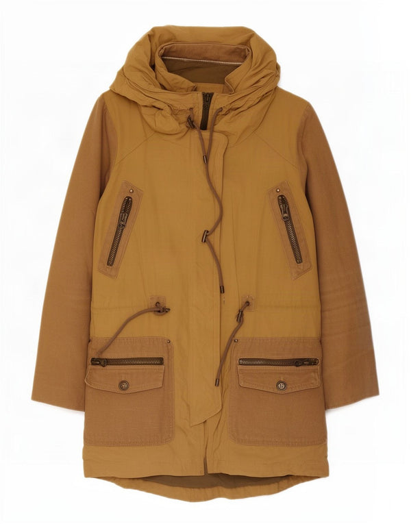 Zara Mujer Parka Con Capucha Chaqueta UK 10 Small Beige Poliéster