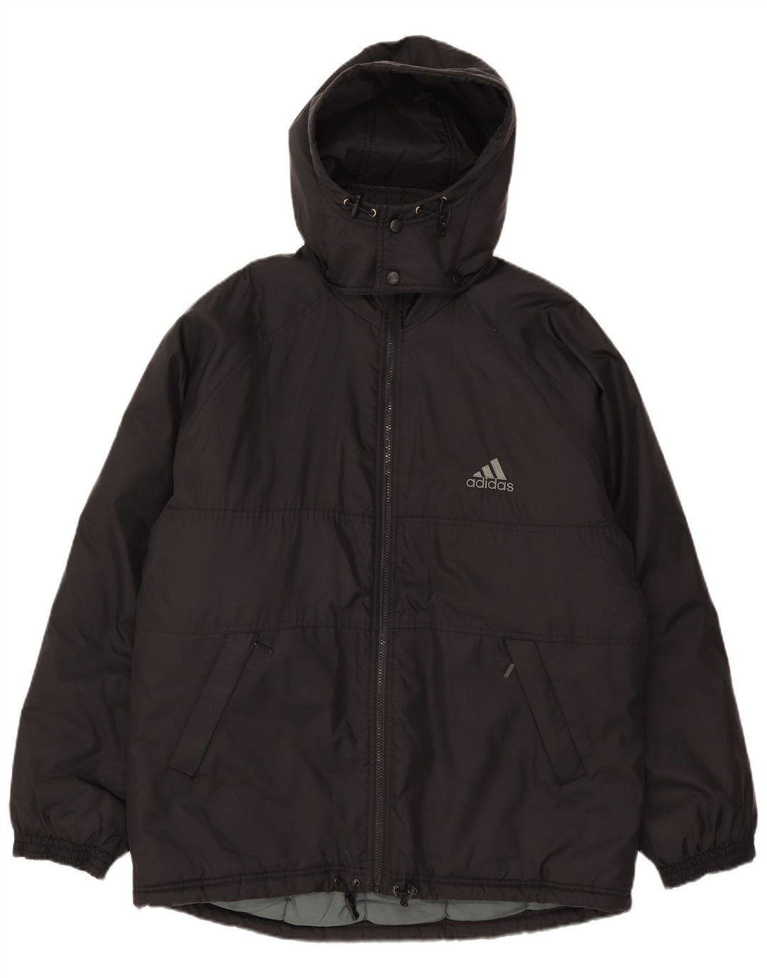 Adidas Chaqueta acolchada con capucha gráfica para hombre Reino Unido 38/40 Mediano Negro Poliéster