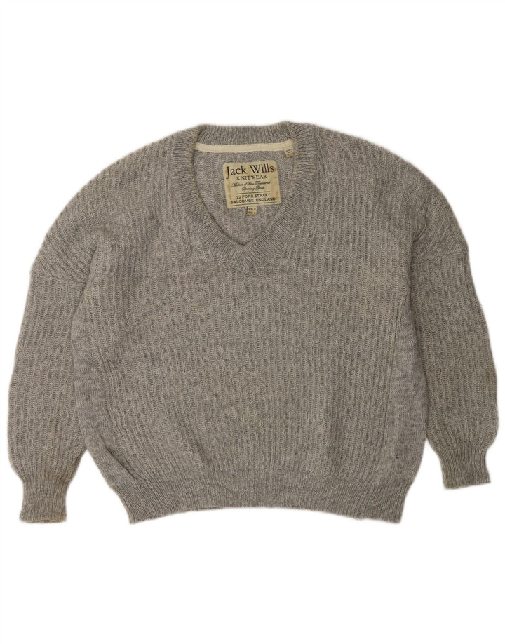 Jack Wills Jersey con cuello en V para mujer UK 8 Small Gris Poliéster
