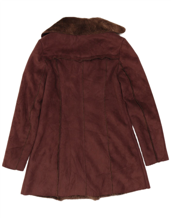 Vintage mujeres Sherpa doble pecho abrigo Reino Unido 8 pequeño marrón