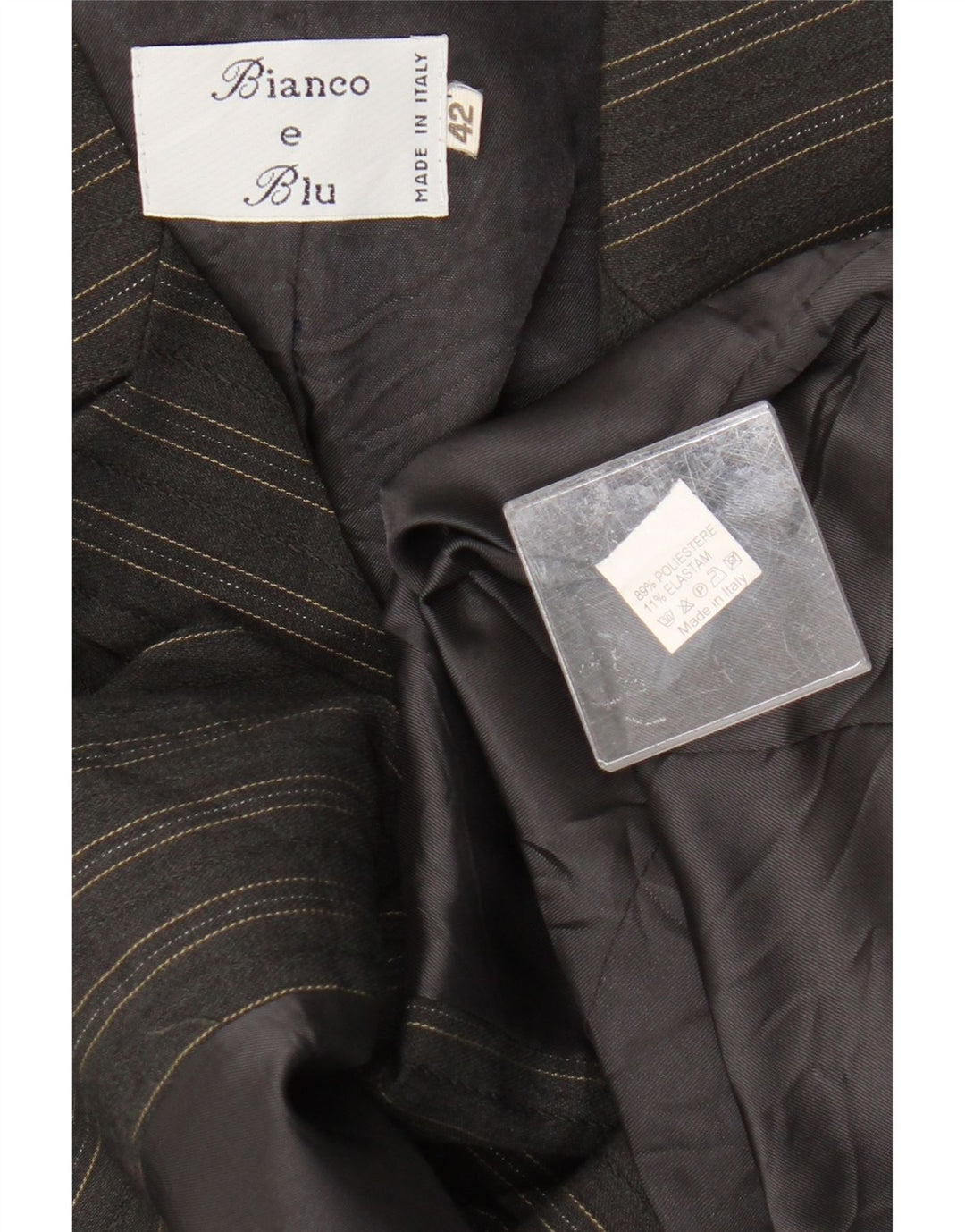 Bianco e Blu Chaqueta Blazer de 2 Botones para Mujer IT 42 Rayas Gris Medio