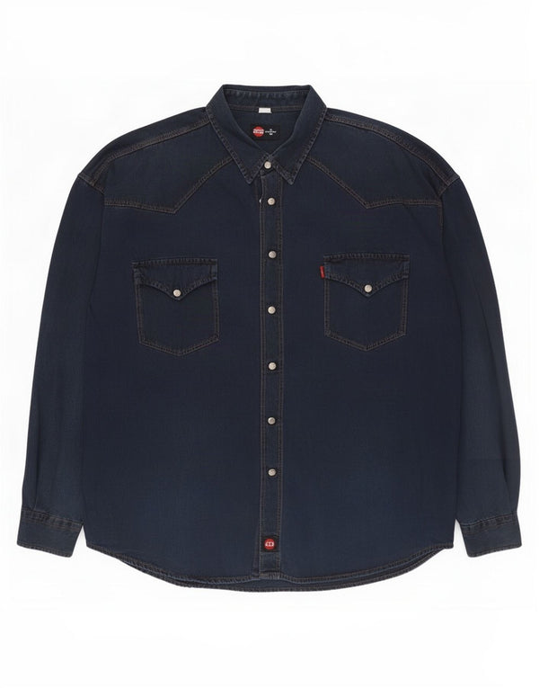Camisa vaquera vintage para hombre 3XL Algodón azul marino