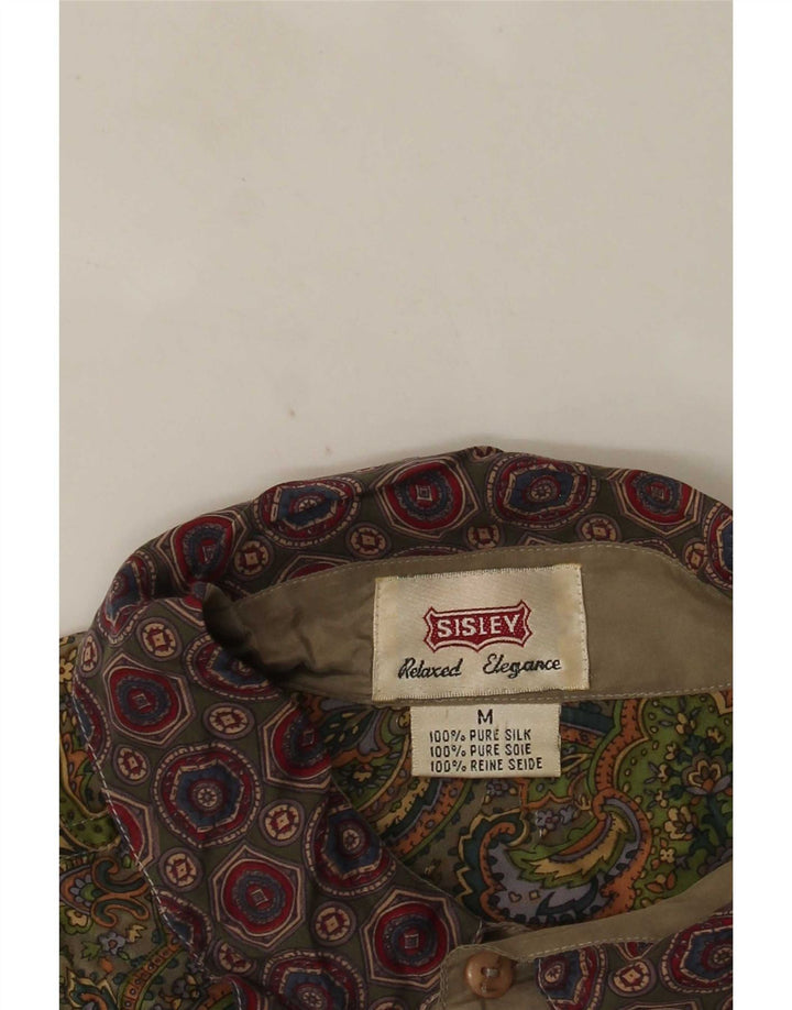 Sisley Hombre Camisa De Manga Corta Seda Paisley Beige Medio