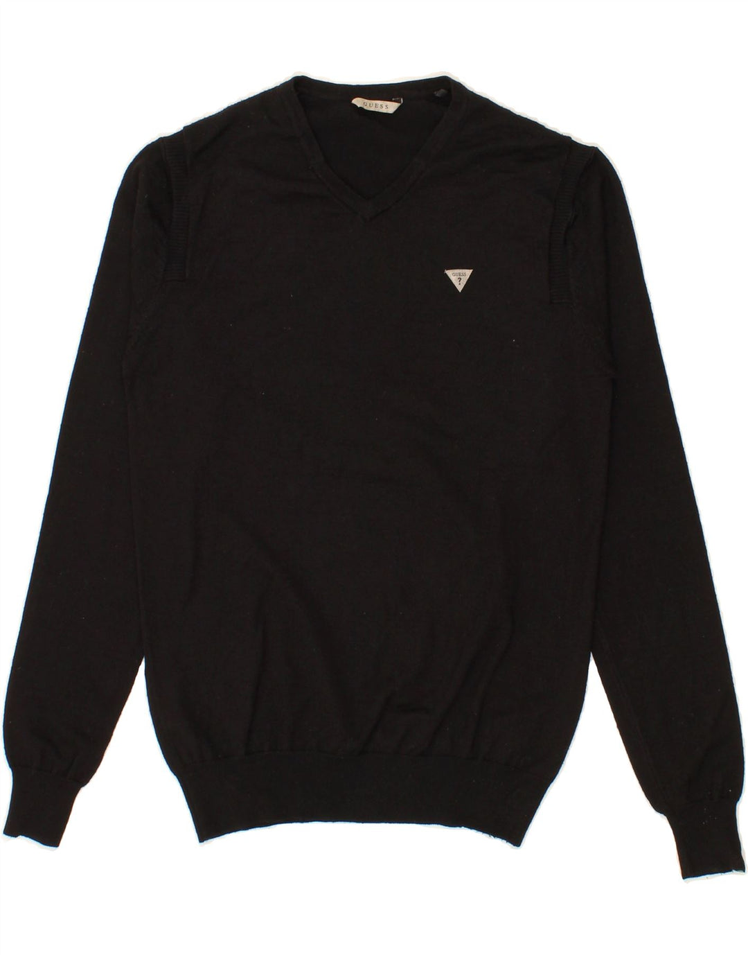 GUESS Mens V-Neck Jumper Sweater XS Black Acrylic Vintage Guess and Second-Hand Guess from Messina Hembry 