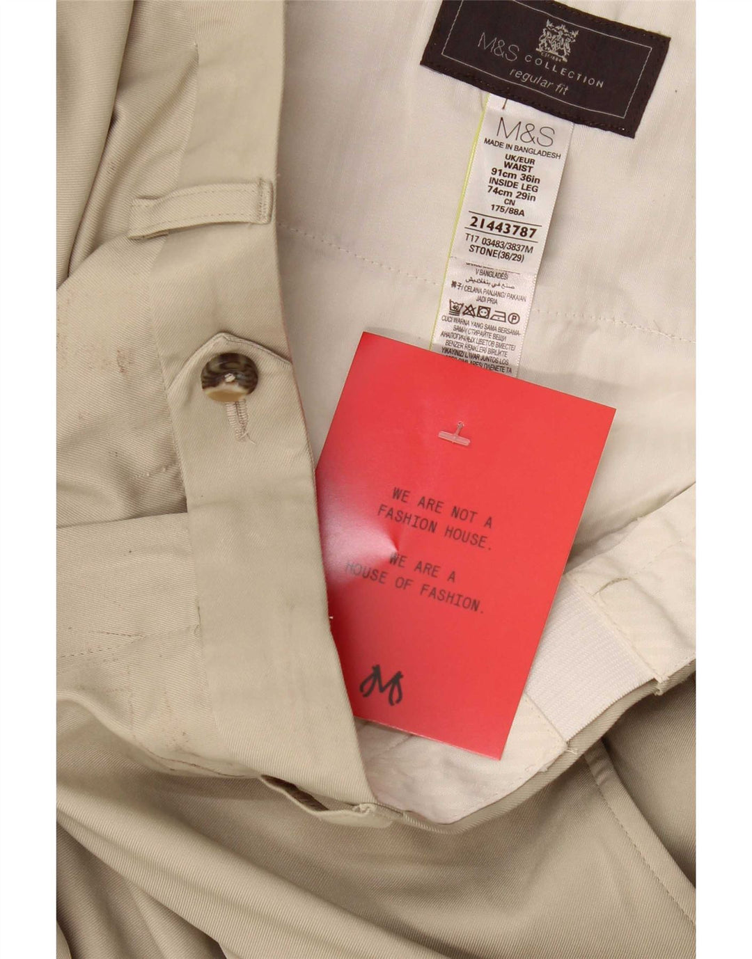Marks & Spencer Pantalón de traje de corte regular para hombre W36 L29 Poliéster beige