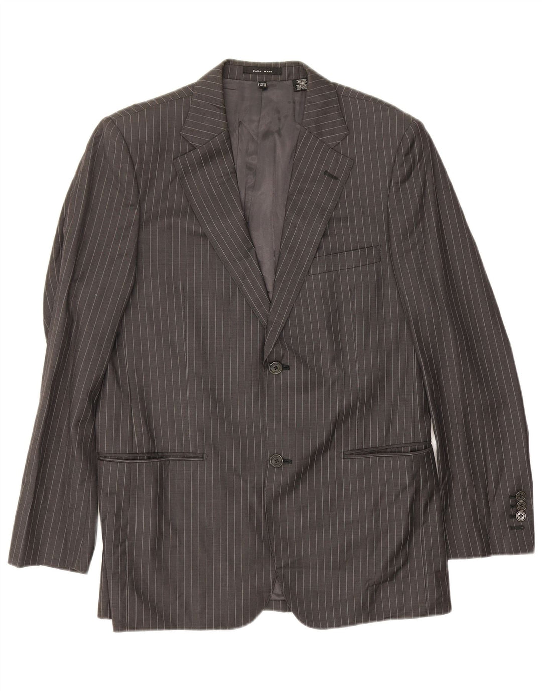 Zara Chaqueta tipo blazer de 2 botones para hombre EU 48 Lana a rayas gris medio
