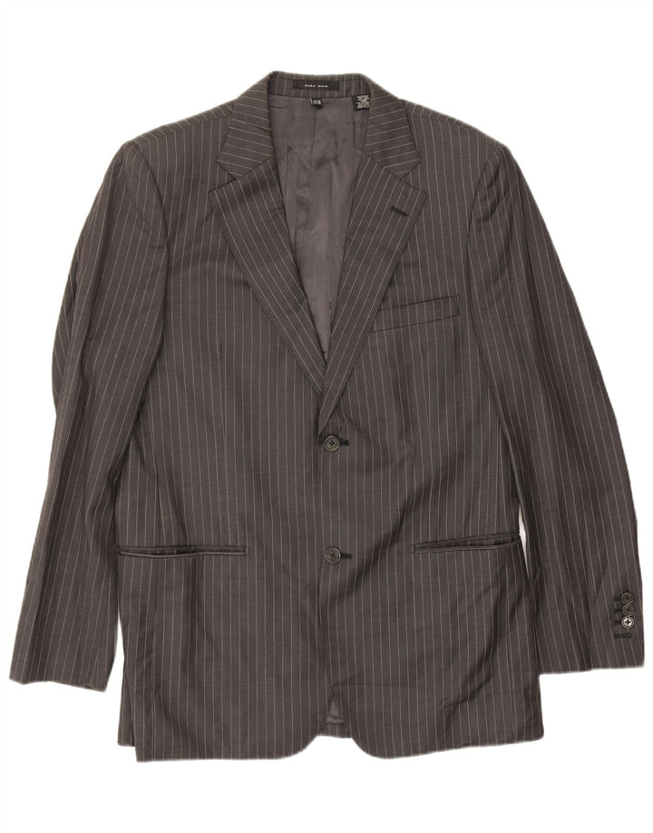 Zara Chaqueta tipo blazer de 2 botones para hombre EU 48 Lana a rayas gris medio