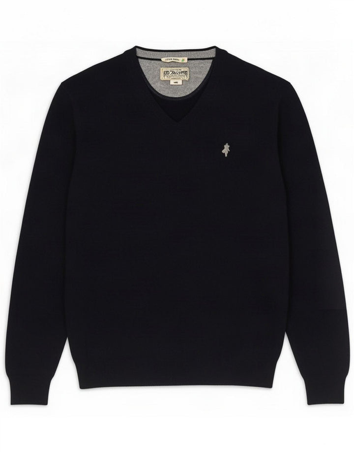 Marlboro Classics - Jersey con cuello en V para hombre, talla grande, lana azul marino