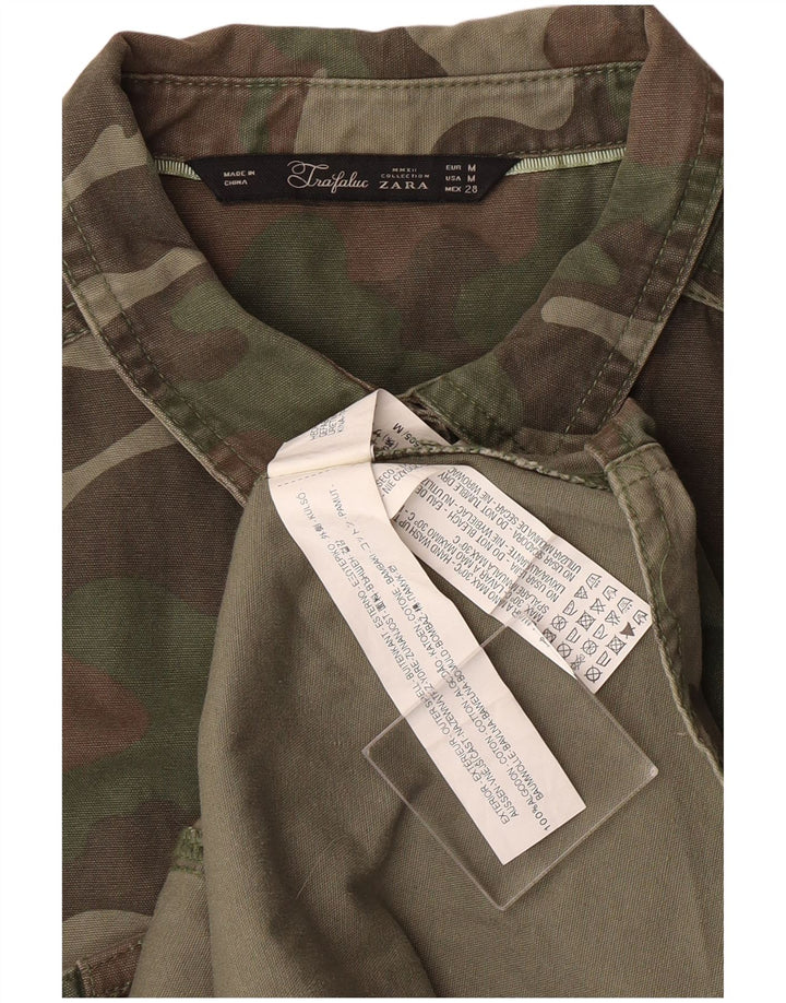 ZARA Camisa Militar Mujer UK 40 Medium Caqui Camuflaje Algodón