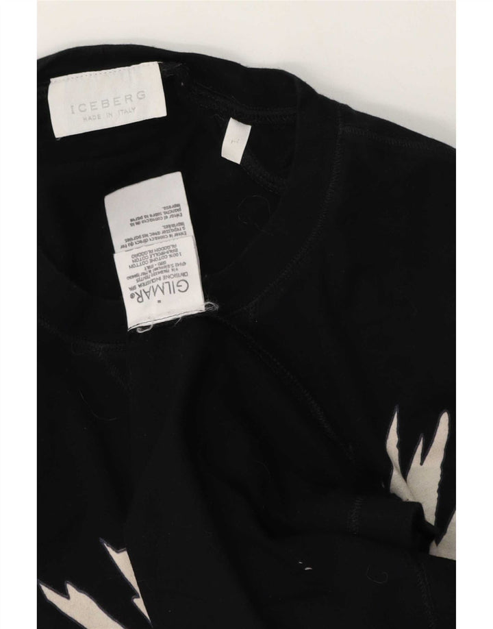 Iceberg Mens Graphic Top Manga Larga Grande Algodón Negro