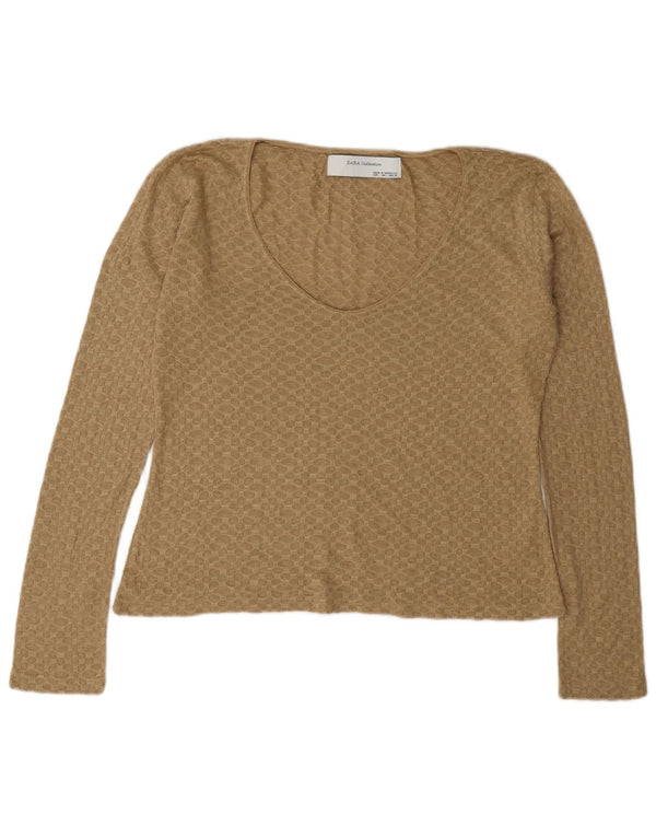 Zara Mujer Jersey con Cuello en V Suéter UK 46 Grande Acrílico Beige