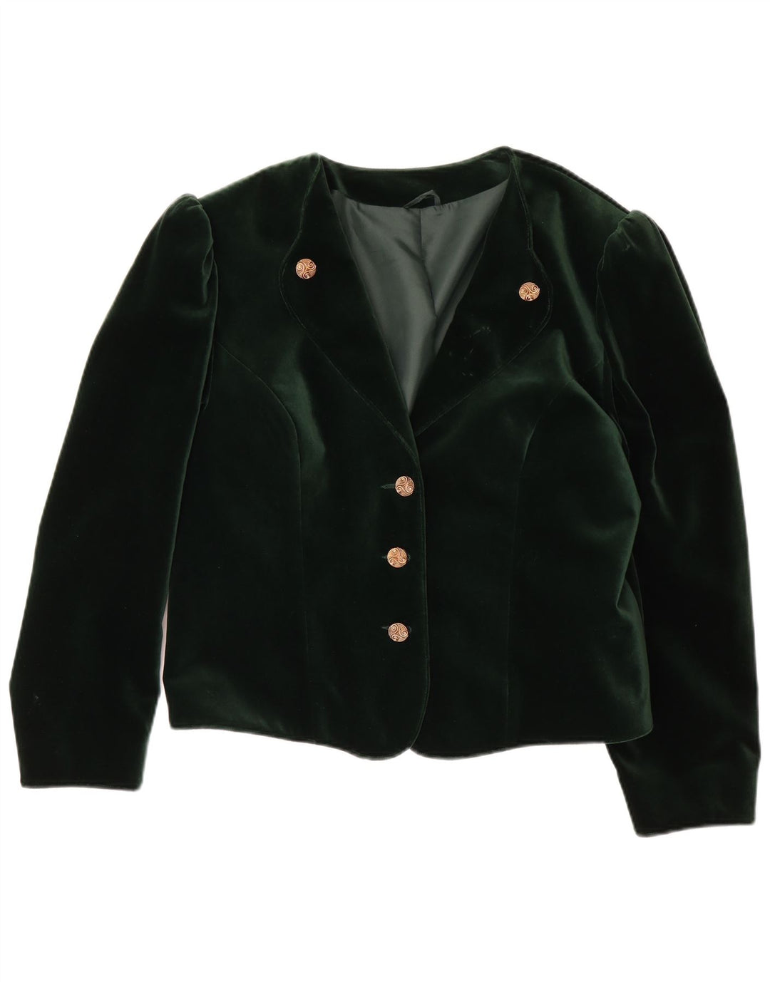 Vintage mujer crop terciopelo 3 botones Blazer chaqueta EU 40 algodón verde medio